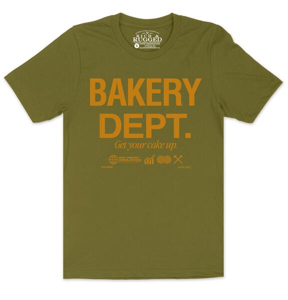 Bakery Dept. w/ Wheat on a Olive Shirt