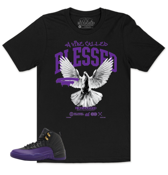 Blessed w/ Purple on a Black Shirt