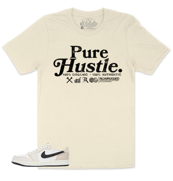 Pure Hustle w/ Black on a Natural Shirt