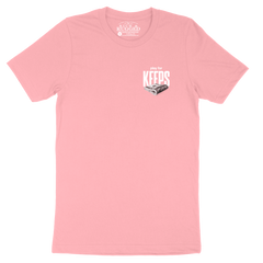 Play and Pray on a light pink shyirt