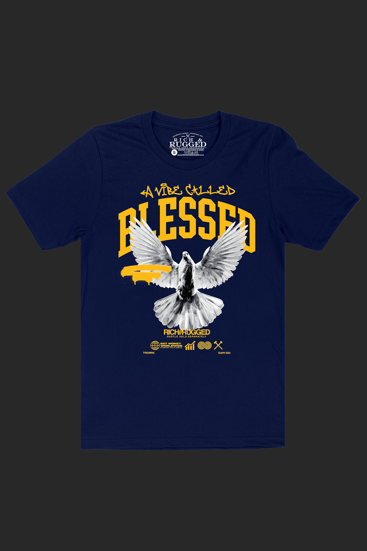 Blessed w/ Gold on a Navy Shirt